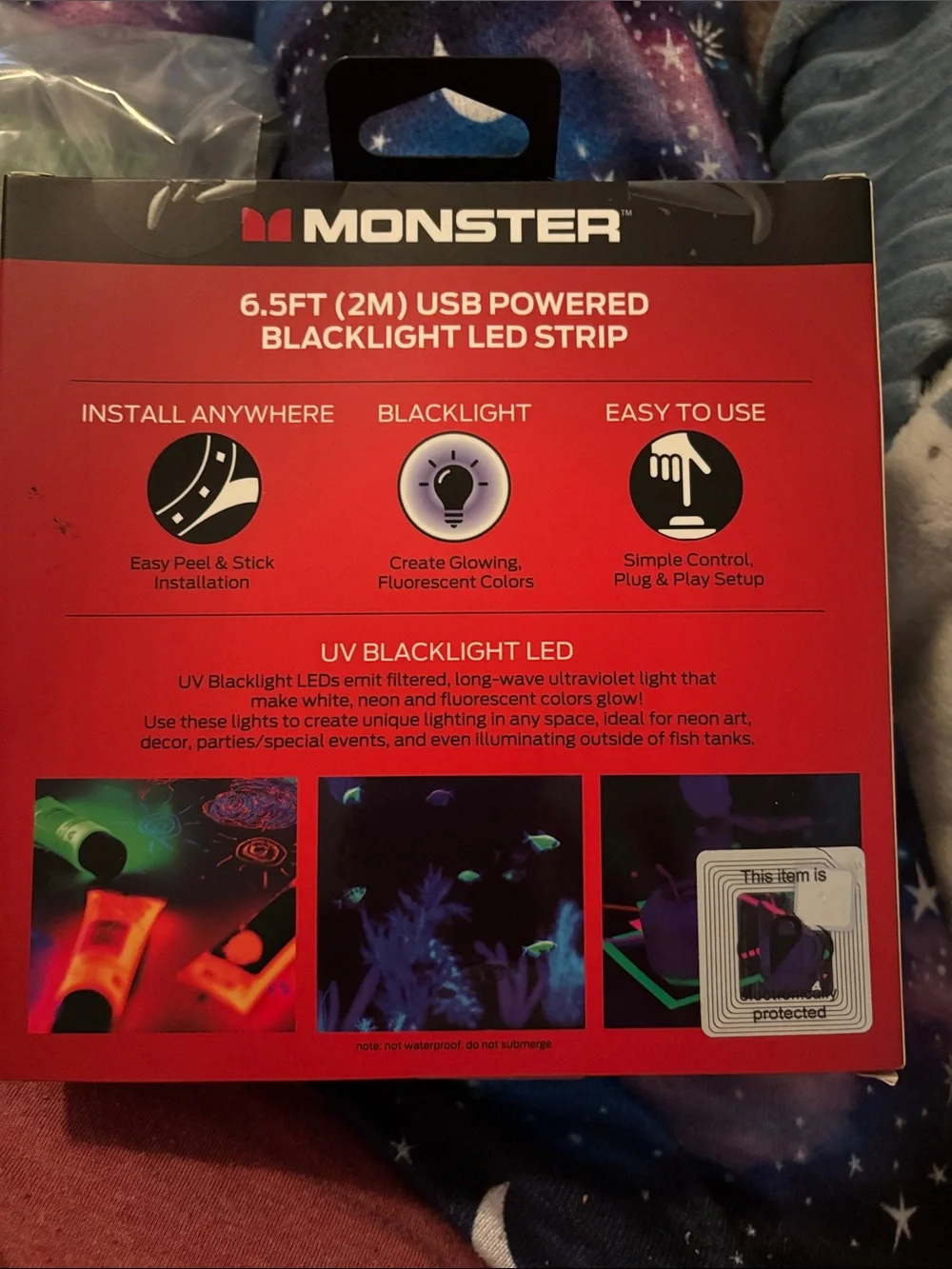 6.5 ft Blacklight LED Strip USB Powered - Black